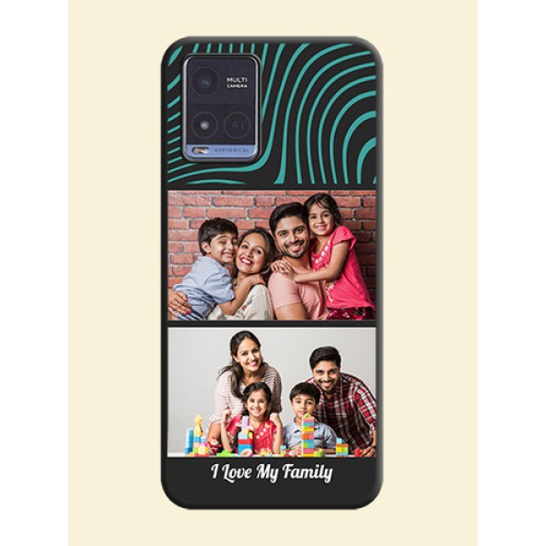 Wave Pattern with 2 Image Holder on Space Black Personalized Soft Matte Phone Covers - Vivo T1x Wave Pattern with 2 Image Holder on Space Black Personalized Soft Matte Phone Covers - Vivo T1x