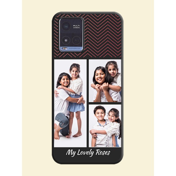 Wave Pattern with 3 Image Holder on Space Black Custom Soft Matte Back Cover - Vivo T1x Wave Pattern with 3 Image Holder on Space Black Custom Soft Matte Back Cover - Vivo T1x