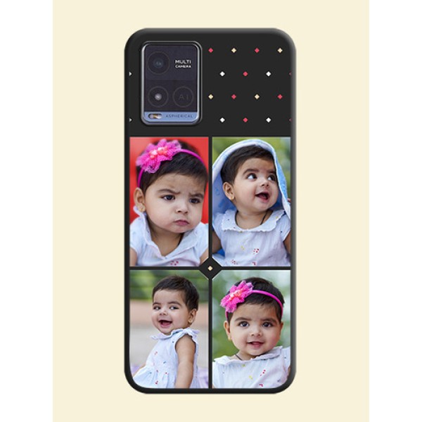 Multicolor Dotted Pattern with 4 Image Holder on Space Black Custom Soft Matte Phone Cases - Vivo T1x Multicolor Dotted Pattern with 4 Image Holder on Space Black Custom Soft Matte Phone Cases - Vivo T1x