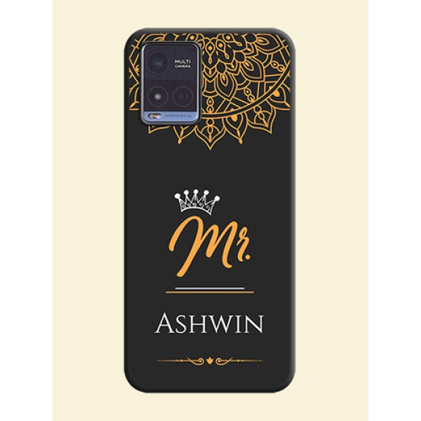 Mr Name with Floral Design on Personalised Space Black Soft Matte Cases - Vivo T1x Mr Name with Floral Design on Personalised Space Black Soft Matte Cases - Vivo T1x