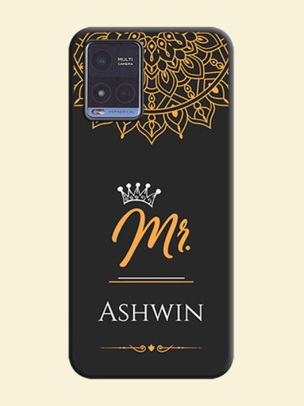 Mr Name with Floral Design  on Personalised Space Black Soft Matte Cases - Vivo T1x