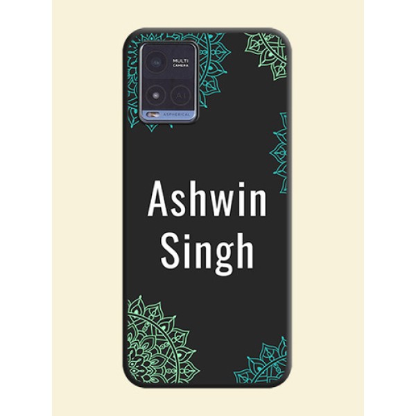 Your Name with Floral Design on Space Black Custom Soft Matte Back Cover - Vivo T1x Your Name with Floral Design on Space Black Custom Soft Matte Back Cover - Vivo T1x