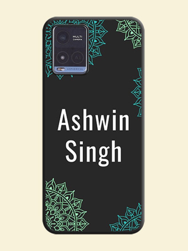 Your Name with Floral Design on Space Black Custom Soft Matte Back Cover - Vivo T1x