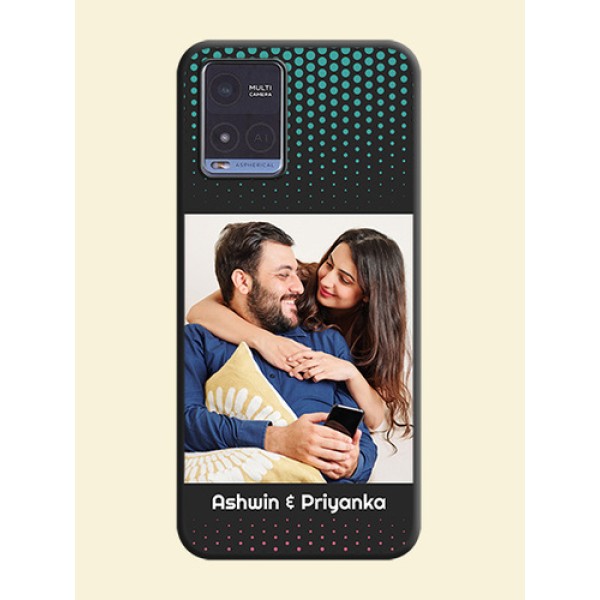 Faded Dots with Grunge Photo Frame and Text on Space Black Custom Soft Matte Phone Cases - Vivo T1x Faded Dots with Grunge Photo Frame and Text on Space Black Custom Soft Matte Phone Cases - Vivo T1x
