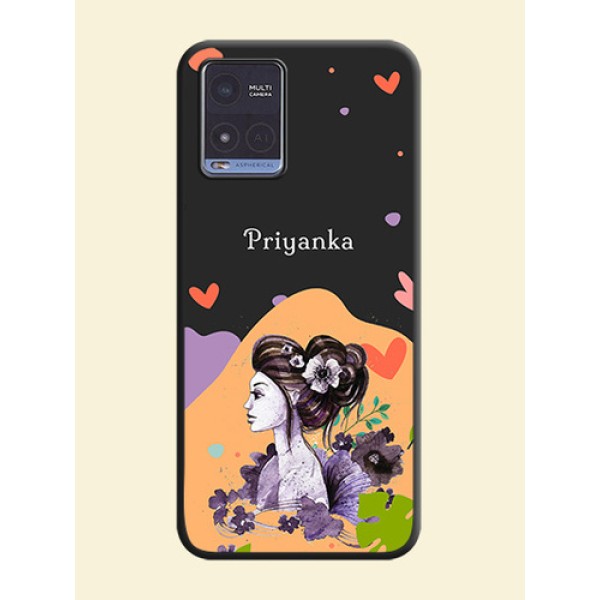 Namecase For Her With Fancy Lady Image On Space Black Personalized Soft Matte Phone Covers -Vivo T1X