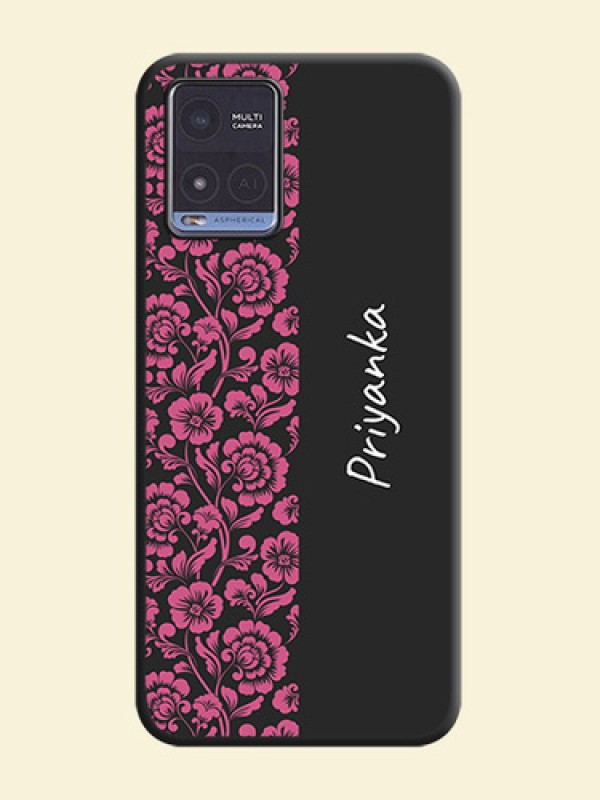 Pink Floral Pattern Design With Custom Text On Space Black Personalized Soft Matte Phone Covers -Vivo T1X