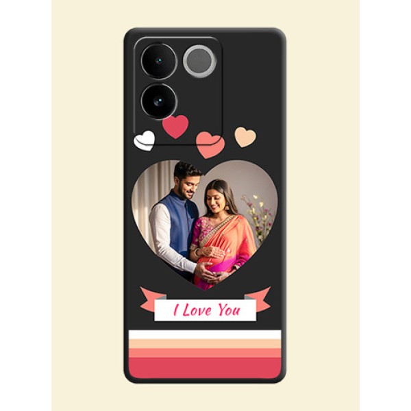 Love Shaped Photo with Colorful Stripes On Space Black Custom Soft Matte Mobile Back Cover - Vivo T2 Pro 5G Love Shaped Photo with Colorful Stripes On Space Black Custom Soft Matte Mobile Back Cover - Vivo T2 Pro 5G