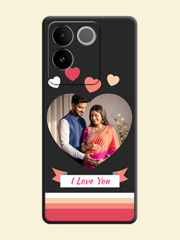 Love Shaped Photo with Colorful Stripes On Space Black Custom Soft Matte Mobile Back Cover - Vivo T2 Pro 5G