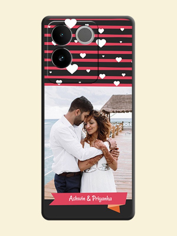 White Color Love Symbols with Pink Lines Pattern On Space Black Custom Soft Matte Mobile Back Cover - Vivo T2 Pro 5G