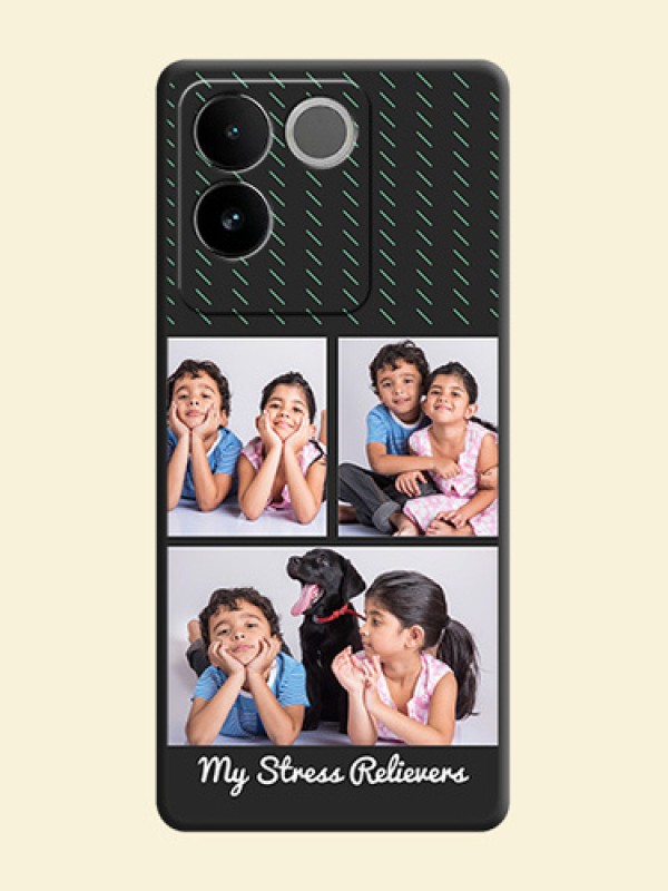 Cross Dotted Pattern with 2 Image Holder On Space Black Custom Soft Matte Mobile Back Cover - Vivo T2 Pro 5G