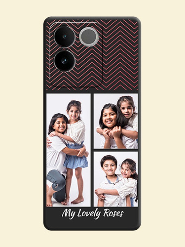 Wave Pattern with 3 Image Holder On Space Black Custom Soft Matte Mobile Back Cover - Vivo T2 Pro 5G