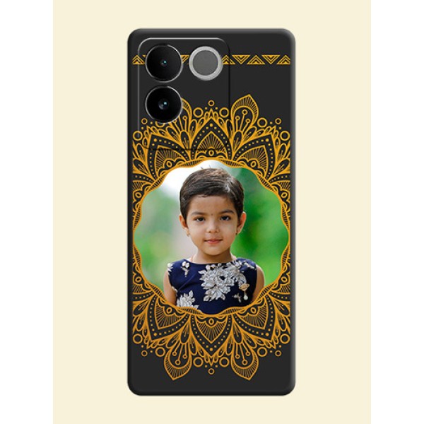 Round Image with Floral Design On Space Black Custom Soft Matte Mobile Back Cover - Vivo T2 Pro 5G Round Image with Floral Design On Space Black Custom Soft Matte Mobile Back Cover - Vivo T2 Pro 5G