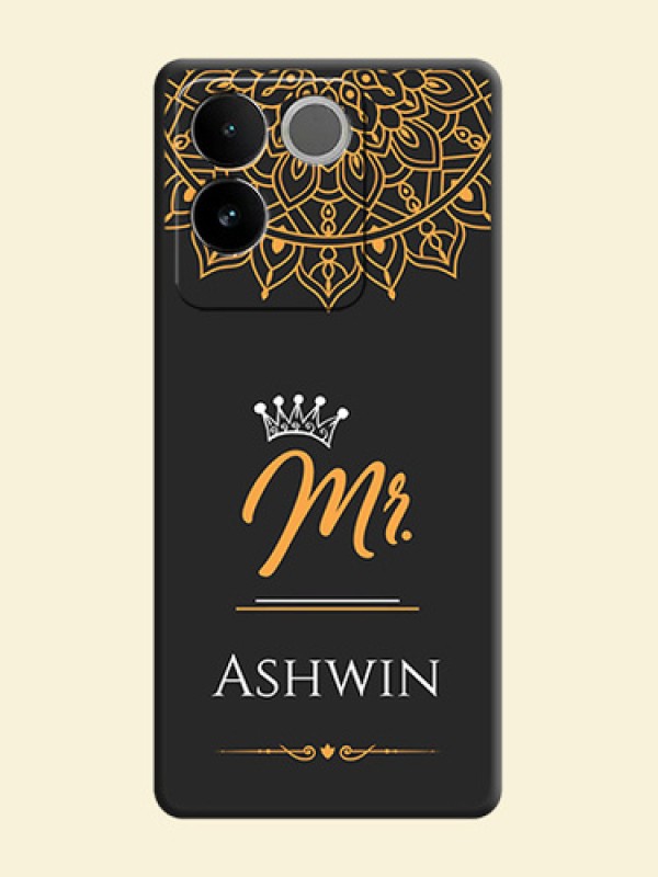 Mr Name with Floral Design On Space Black Custom Soft Matte Mobile Back Cover - Vivo T2 Pro 5G