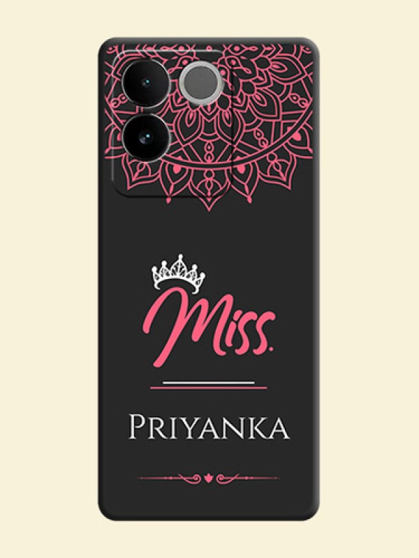 Mrs Name with Floral Design On Space Black Custom Soft Matte Mobile Back Cover - Vivo T2 Pro 5G