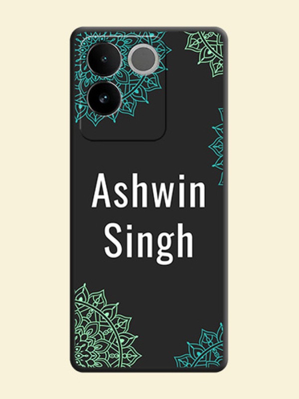 Your Name with Floral Design On Space Black Custom Soft Matte Mobile Back Cover - Vivo T2 Pro 5G