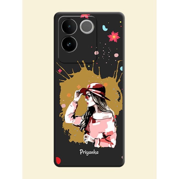 Mordern Lady With Color Splash Background With Custom Text On Space Black Custom Soft Matte Mobile Back Cover - Vivo T2 Pro 5G