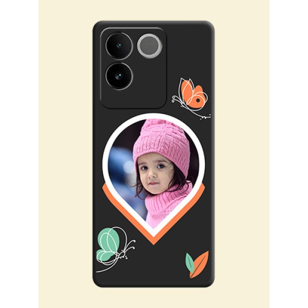 Upload Pic With Simple Butterly Design On Space Black Custom Soft Matte Mobile Back Cover - Vivo T2 Pro 5G Upload Pic With Simple Butterly Design On Space Black Custom Soft Matte Mobile Back Cover - Vivo T2 Pro 5G