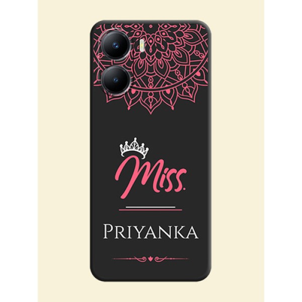 Mrs Name with Floral Design on Space Black Personalized Soft Matte Phone Covers - Vivo T2x 5G Mrs Name with Floral Design on Space Black Personalized Soft Matte Phone Covers - Vivo T2x 5G