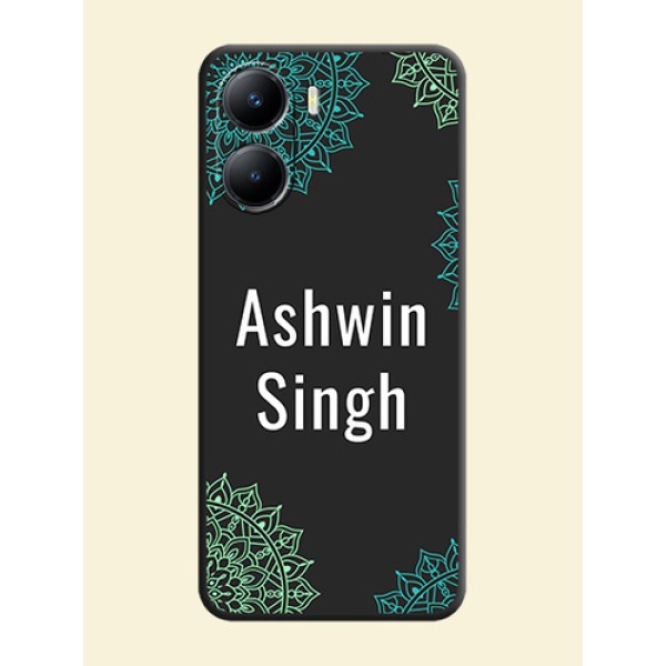 Your Name with Floral Design on Space Black Custom Soft Matte Back Cover - Vivo T2x 5G Your Name with Floral Design on Space Black Custom Soft Matte Back Cover - Vivo T2x 5G