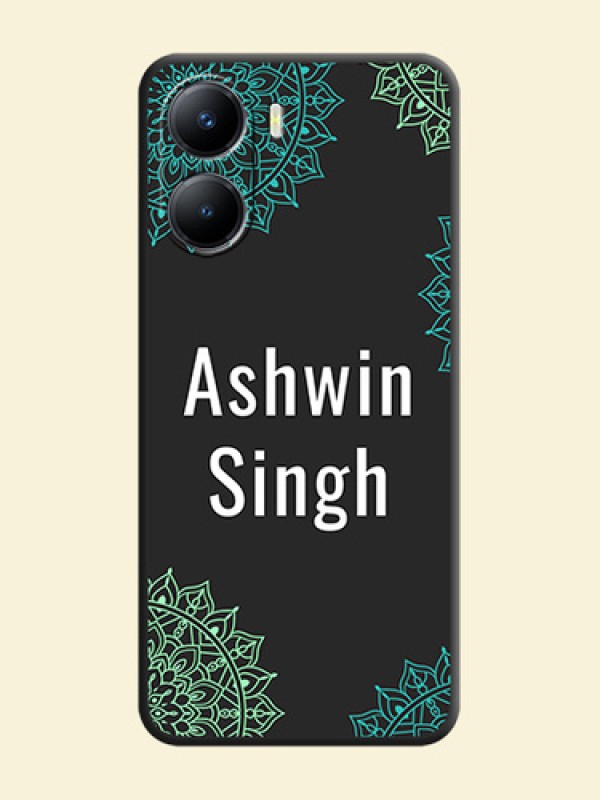 Your Name with Floral Design on Space Black Custom Soft Matte Back Cover - Vivo T2x 5G