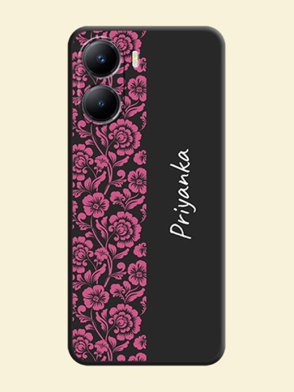 Pink Floral Pattern Design With Custom Text On Space Black Personalized Soft Matte Phone Covers -Vivo T2X 5G