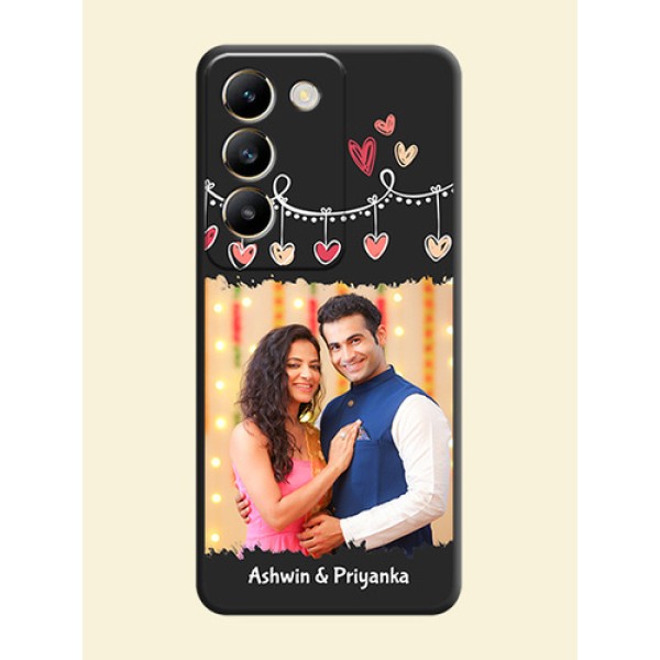 Pink Love Hangings with Name on Space Black Custom Soft Matte Phone Cases - Vivo T3 5G Pink Love Hangings with Name on Space Black Custom Soft Matte Phone Cases - Vivo T3 5G
