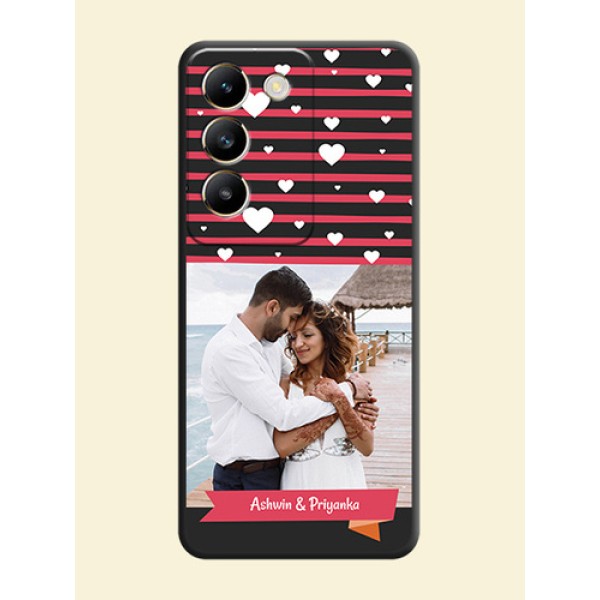 White Color Love Symbols with Pink Lines Pattern on Space Black Custom Soft Matte Phone Cases - Vivo T3 5G White Color Love Symbols with Pink Lines Pattern on Space Black Custom Soft Matte Phone Cases - Vivo T3 5G