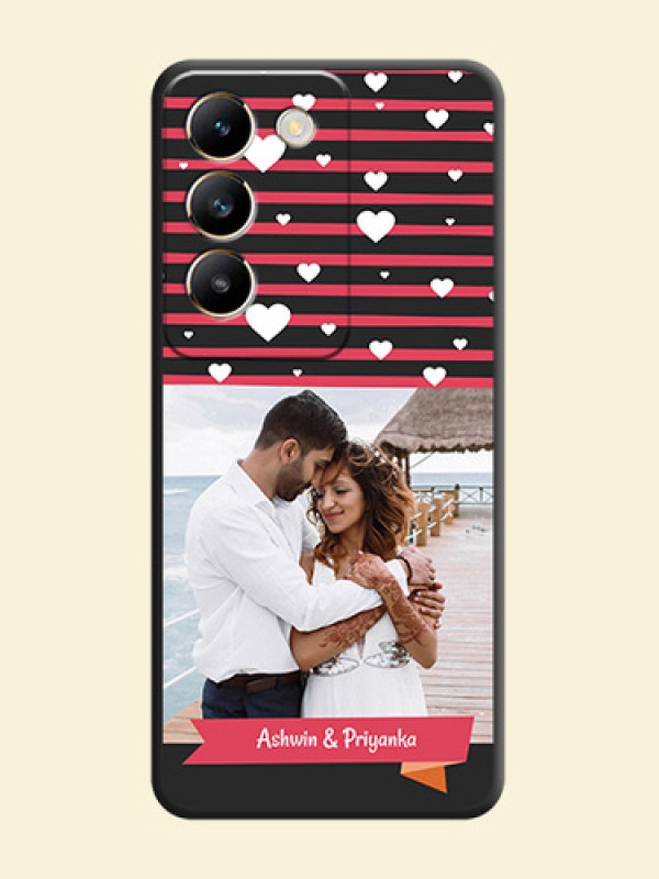 White Color Love Symbols with Pink Lines Pattern on Space Black Custom Soft Matte Phone Cases - Vivo T3 5G