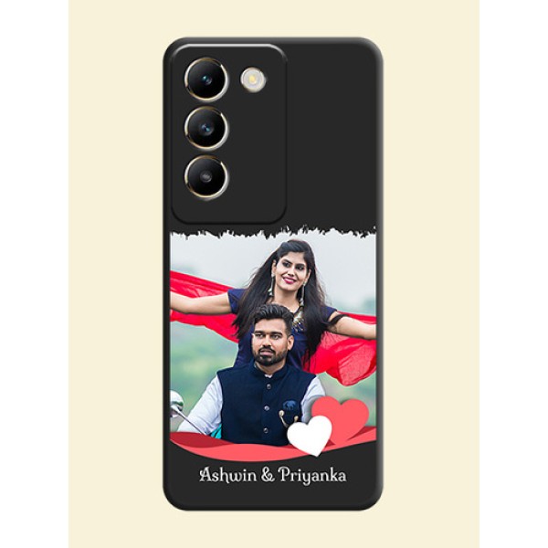 Pink Color Love Shaped Ribbon Design with Text on Space Black Custom Soft Matte Phone Back Cover - Vivo T3 5G Pink Color Love Shaped Ribbon Design with Text on Space Black Custom Soft Matte Phone Back Cover - Vivo T3 5G