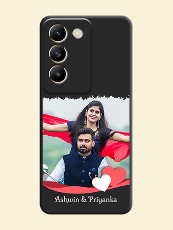 Pink Color Love Shaped Ribbon Design with Text on Space Black Custom Soft Matte Phone Back Cover - Vivo T3 5G