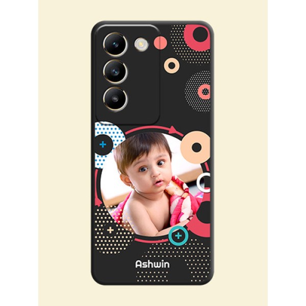 Multicoloured Round Image on Personalised Space Black Soft Matte Cases - Vivo T3 5G