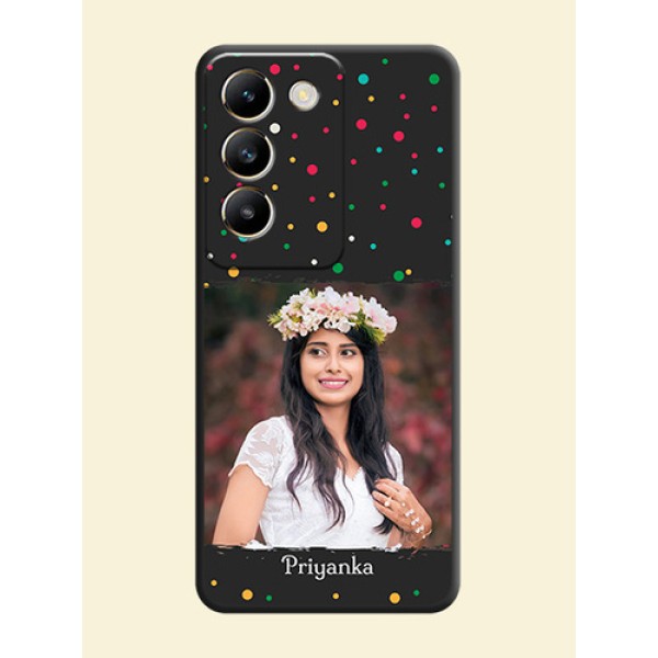Multicolor Dotted Pattern with Text on Space Black Custom Soft Matte Phone Back Cover - Vivo T3 5G Multicolor Dotted Pattern with Text on Space Black Custom Soft Matte Phone Back Cover - Vivo T3 5G
