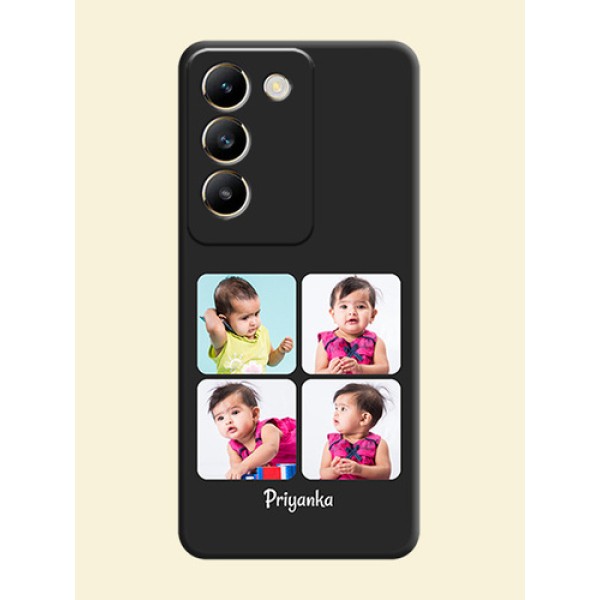 Floral Art with 6 Image Holder - Photo on Space Black Soft Matte Mobile Case - Vivo T3 5G Floral Art with 6 Image Holder - Photo on Space Black Soft Matte Mobile Case - Vivo T3 5G
