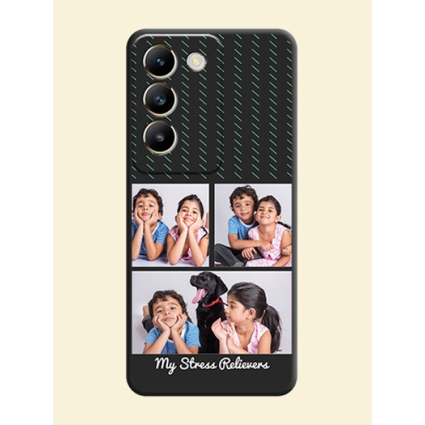 Cross Dotted Pattern with 2 Image Holder on Personalised Space Black Soft Matte Cases - Vivo T3 5G Cross Dotted Pattern with 2 Image Holder on Personalised Space Black Soft Matte Cases - Vivo T3 5G