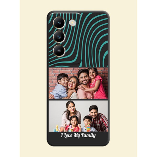Wave Pattern with 2 Image Holder on Space Black Personalized Soft Matte Phone Covers - Vivo T3 5G Wave Pattern with 2 Image Holder on Space Black Personalized Soft Matte Phone Covers - Vivo T3 5G
