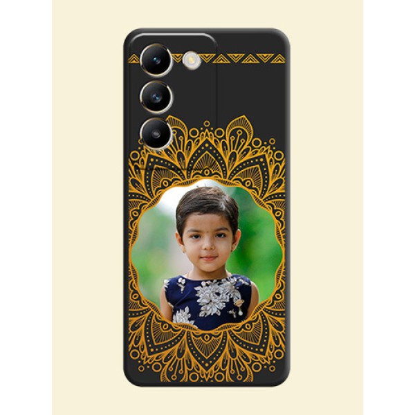 Round Image with Floral Design - Photo on Space Black Soft Matte Mobile Cover - Vivo T3 5G Round Image with Floral Design - Photo on Space Black Soft Matte Mobile Cover - Vivo T3 5G