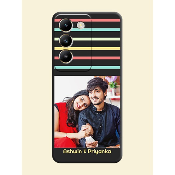 Color Stripes with Photo and Text - Photo on Space Black Soft Matte Mobile Case - Vivo T3 5G Color Stripes with Photo and Text - Photo on Space Black Soft Matte Mobile Case - Vivo T3 5G