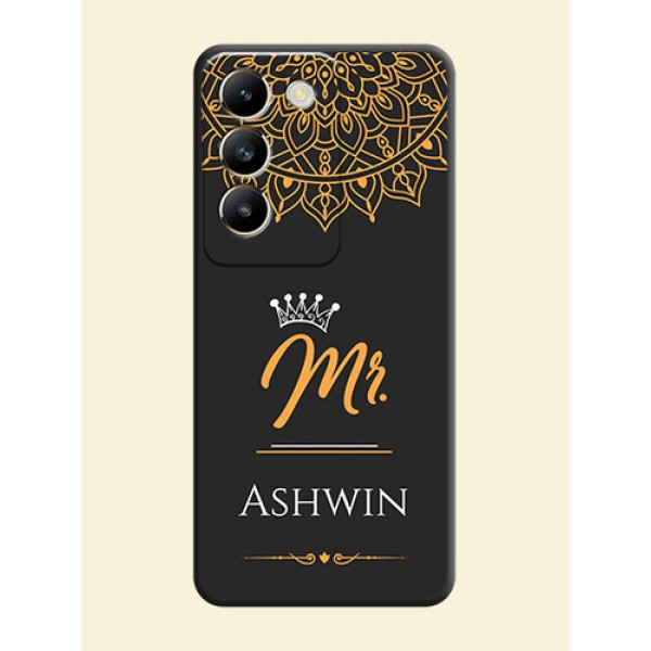 Mr Name with Floral Design on Personalised Space Black Soft Matte Cases - Vivo T3 5G Mr Name with Floral Design on Personalised Space Black Soft Matte Cases - Vivo T3 5G