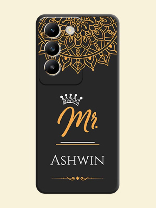 Mr Name with Floral Design on Personalised Space Black Soft Matte Cases - Vivo T3 5G