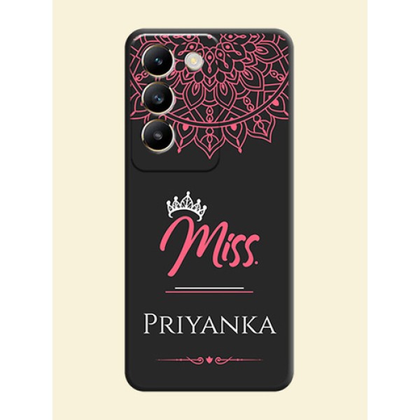 Mrs Name with Floral Design on Space Black Personalized Soft Matte Phone Covers - Vivo T3 5G Mrs Name with Floral Design on Space Black Personalized Soft Matte Phone Covers - Vivo T3 5G