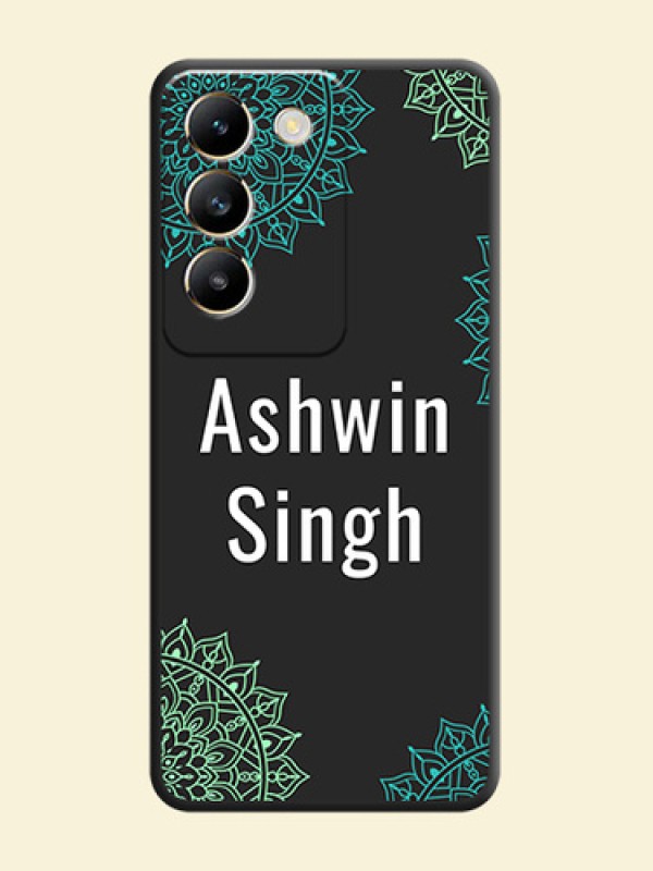 Your Name with Floral Design on Space Black Custom Soft Matte Back Cover - Vivo T3 5G