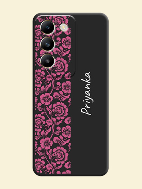 Pink Floral Pattern Design With Custom Text On Space Black Personalized Soft Matte Phone Covers - Vivo T3 5G