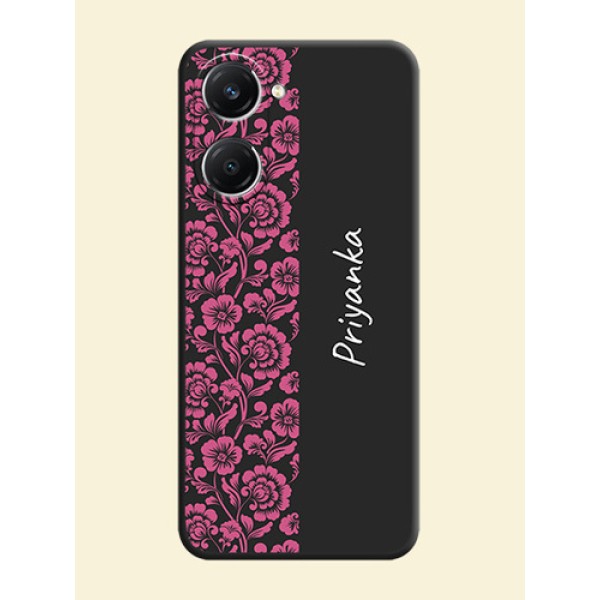 Pink Floral Pattern Design With Custom Text On Space Black Custom Soft Matte Mobile Back Cover - Vivo T3 Lite 5G Pink Floral Pattern Design With Custom Text On Space Black Custom Soft Matte Mobile Back Cover - Vivo T3 Lite 5G