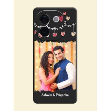 Pink Love Hangings with Name On Space Black Custom Soft Matte Mobile Back Cover - Vivo T3 Pro 5G