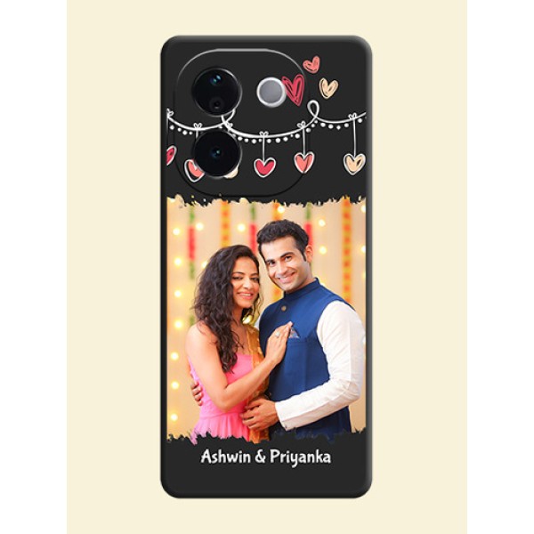 Pink Love Hangings with Name On Space Black Custom Soft Matte Mobile Back Cover - Vivo T3 Pro 5G Pink Love Hangings with Name On Space Black Custom Soft Matte Mobile Back Cover - Vivo T3 Pro 5G
