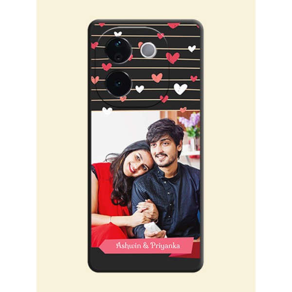 Love Pattern with Name on Pink Ribbon on Photo On Space Black Custom Soft Matte Mobile Back Cover - Vivo T3 Pro 5G Love Pattern with Name on Pink Ribbon on Photo On Space Black Custom Soft Matte Mobile Back Cover - Vivo T3 Pro 5G