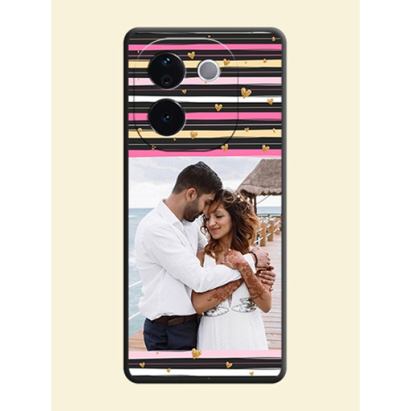 Multicolor Lines and Golden Love Symbols Design on Photo On Space Black Custom Soft Matte Mobile Back Cover - Vivo T3 Pro 5G