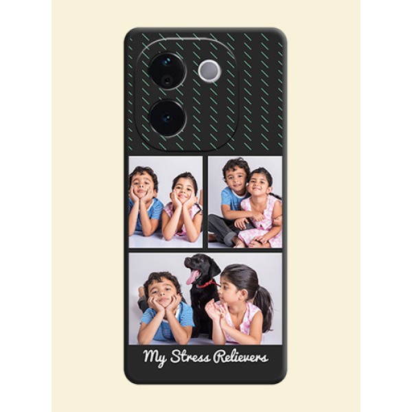 Cross Dotted Pattern with 2 Image Holder On Space Black Custom Soft Matte Mobile Back Cover - Vivo T3 Pro 5G Cross Dotted Pattern with 2 Image Holder On Space Black Custom Soft Matte Mobile Back Cover - Vivo T3 Pro 5G