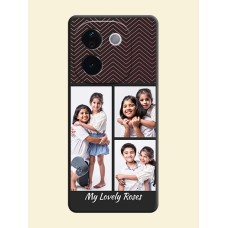 Wave Pattern with 3 Image Holder On Space Black Custom Soft Matte Mobile Back Cover - Vivo T3 Pro 5G