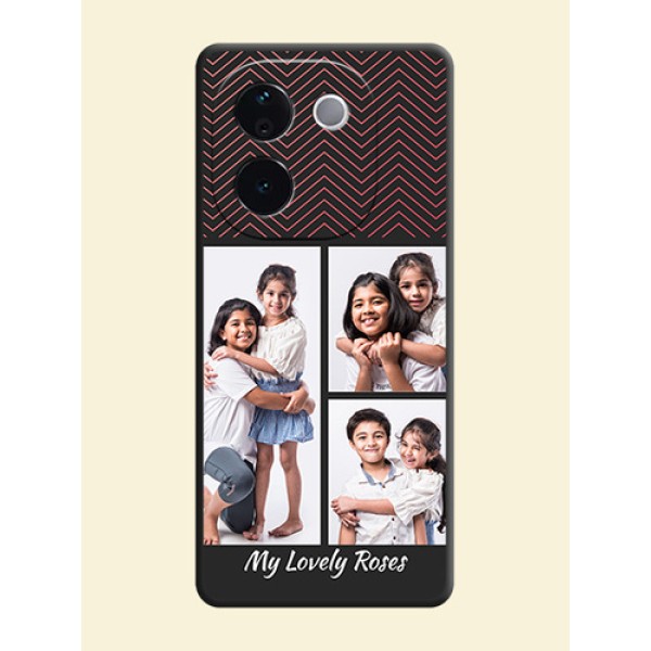 Wave Pattern with 3 Image Holder On Space Black Custom Soft Matte Mobile Back Cover - Vivo T3 Pro 5G Wave Pattern with 3 Image Holder On Space Black Custom Soft Matte Mobile Back Cover - Vivo T3 Pro 5G